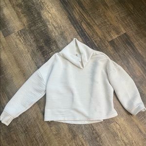 White Long Sleeve Cowl Neck Sweater.